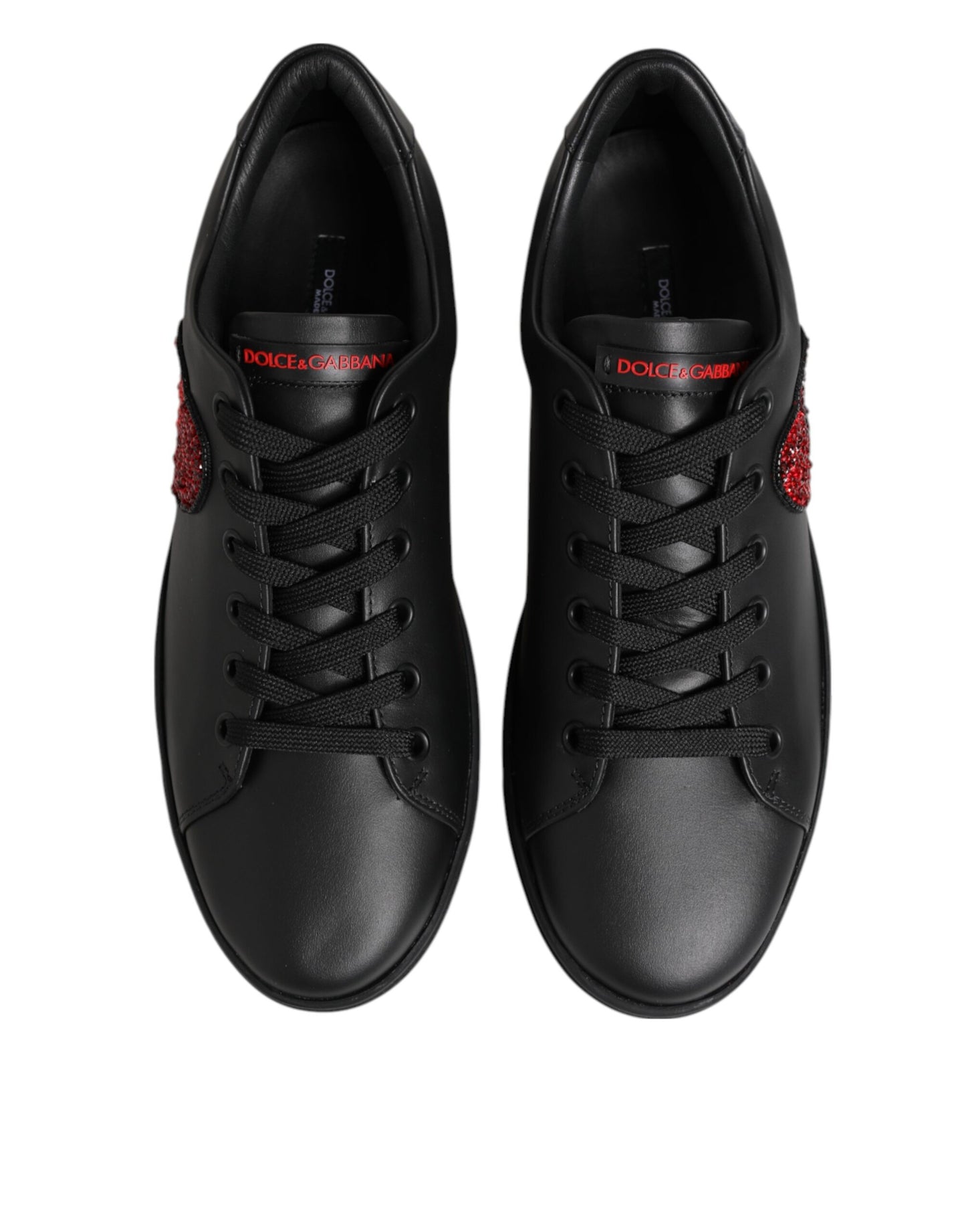 Dolce &amp; Gabbana Schwarze Leder-Sneaker mit Kristallherzen