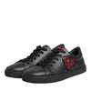 Dolce &amp; Gabbana Schwarze Leder-Sneaker mit Kristallherzen