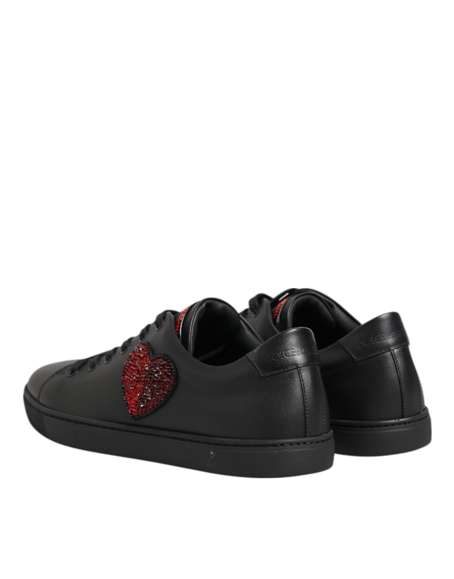 Dolce &amp; Gabbana Schwarze Leder-Sneaker mit Kristallherzen