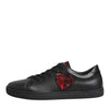 Dolce &amp; Gabbana Schwarze Leder-Sneaker mit Kristallherzen