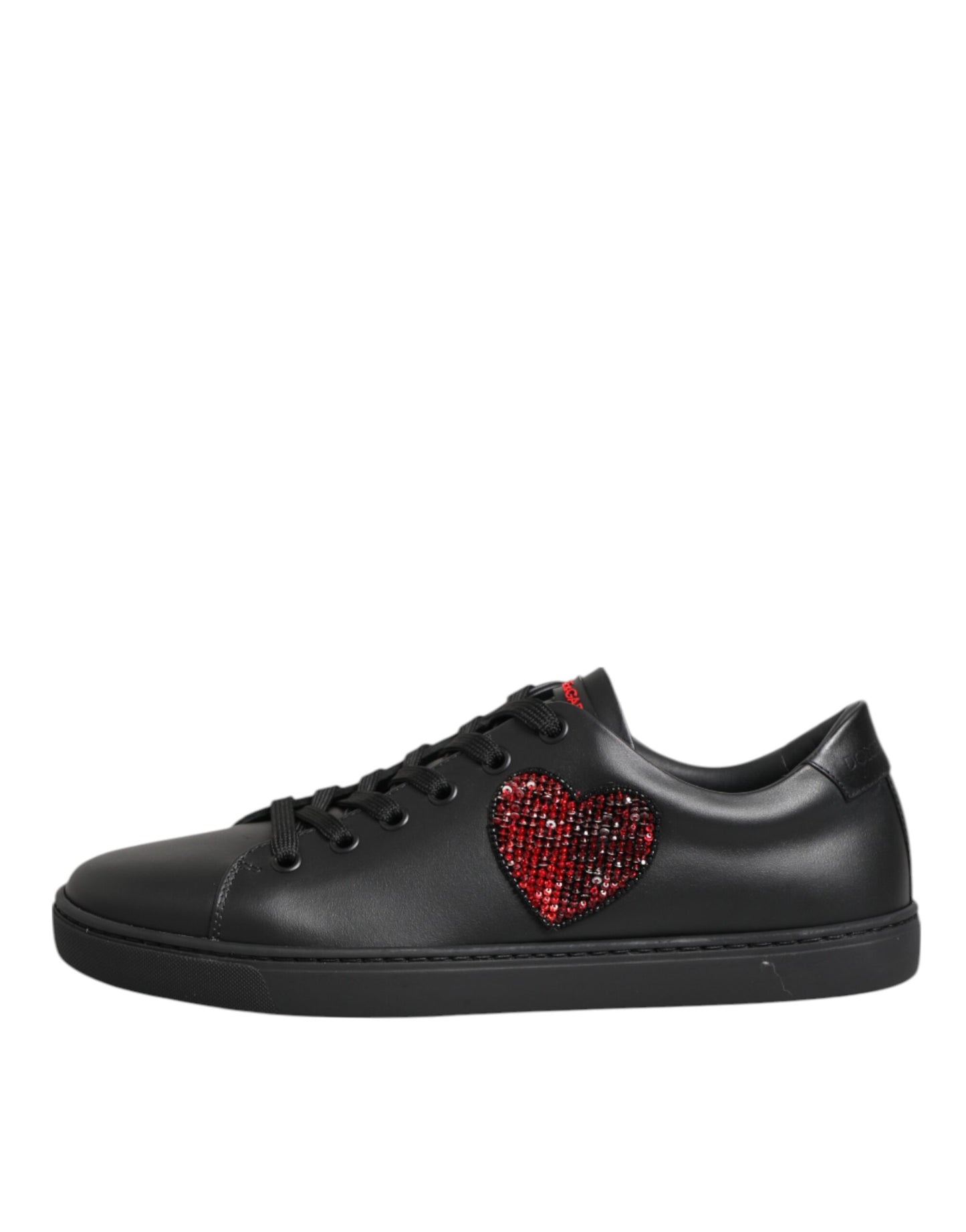 Dolce &amp; Gabbana Schwarze Leder-Sneaker mit Kristallherzen
