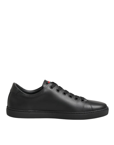 Dolce & Gabbana Black Leather Crystal Heart Low Top Sneakers  Shoes