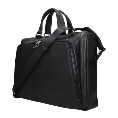 Piquadro Black Leather Business And Laptop Bag