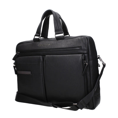 Piquadro Black Leather Business And Laptop Bag