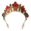 Dolce & Gabbana Red Floral Flowerpot Crystal Gold Crown Tiara Headband