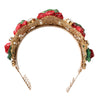 Dolce & Gabbana Red Floral Flowerpot Crystal Gold Crown Tiara Headband