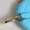 Dolce &amp; Gabbana Azurblaue Leder-Rundgeldbörse mit Schlüsselanhänger und Kristalllogo