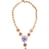 Dolce &amp; Gabbana Halskette mit Anhänger aus Gold, Messing, Kristall, Perle und lila Blumenmuster