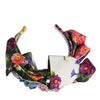 Dolce &amp; Gabbana Weißes, mehrfarbiges Seidenhaarband mit floraler Schleife und Kristallverzierungen