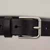 Dolce & Gabbana Calf Leather Silver Tone Black Metal Buckle Belt