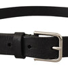 Dolce & Gabbana Calf Leather Silver Tone Black Metal Buckle Belt