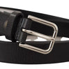 Dolce & Gabbana Calf Leather Silver Tone Black Metal Buckle Belt