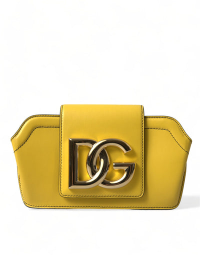 Dolce &amp; Gabbana Clutch-Umhängetasche aus gelbem Glattleder mit DG-Logo