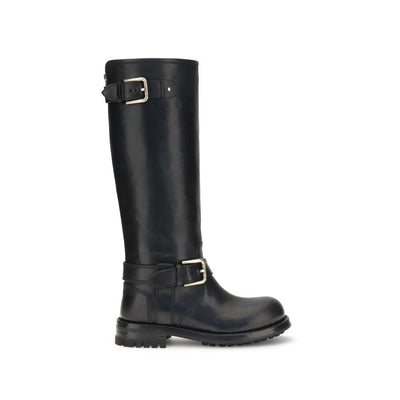 Dolce &amp; Gabbana Bos Taurus Schnürstiefel aus schwarzem Kalbsleder