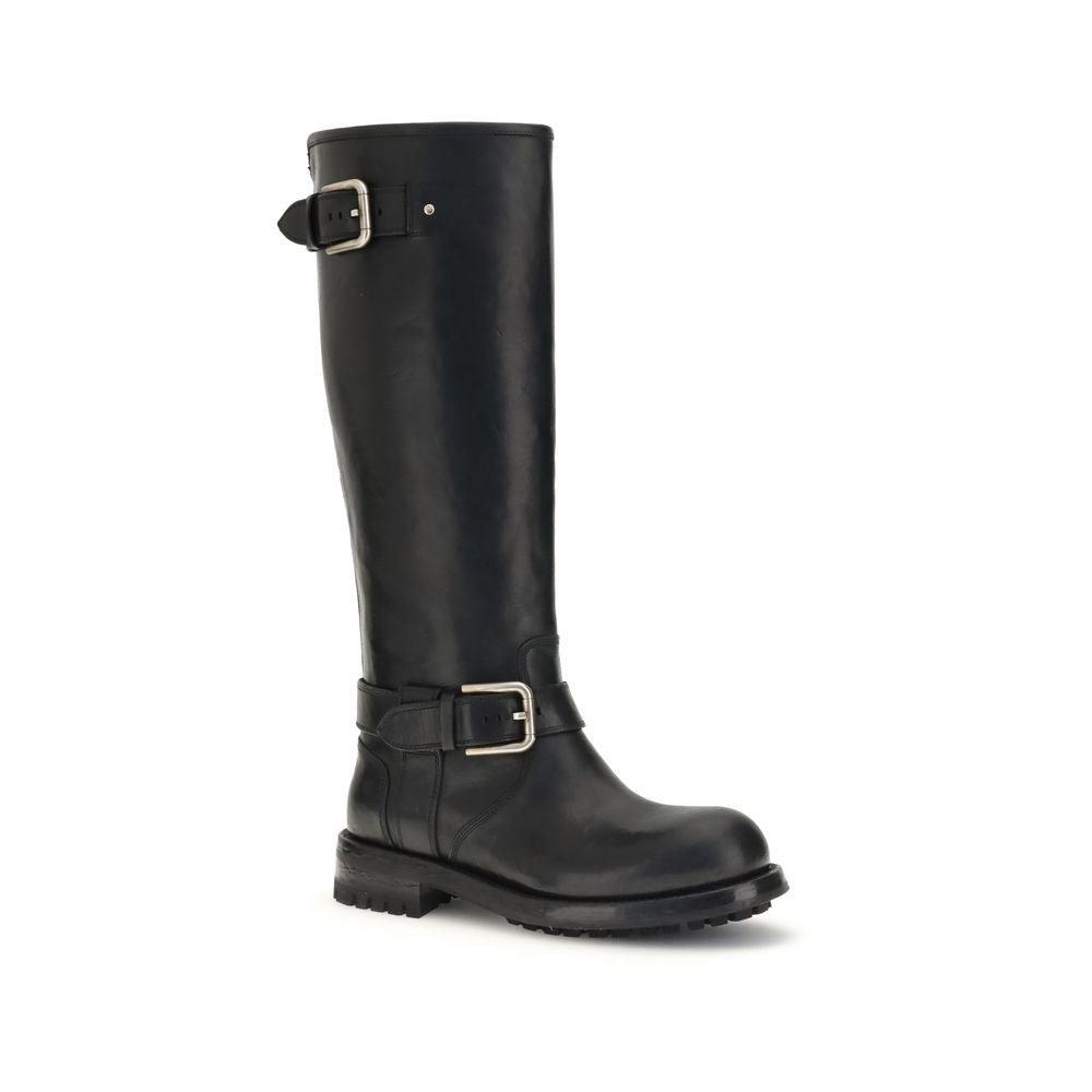 Dolce &amp; Gabbana Bos Taurus Schnürstiefel aus schwarzem Kalbsleder