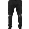 Dolce & Gabbana Black Cotton Slim Fit Distressed Ripped Logo Jeans