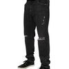 Dolce & Gabbana Black Cotton Slim Fit Distressed Ripped Logo Jeans