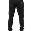 Dolce & Gabbana Black Cotton Slim Fit Distressed Ripped Logo Jeans