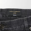 Dolce & Gabbana Black Cotton Slim Fit Distressed Ripped Logo Jeans