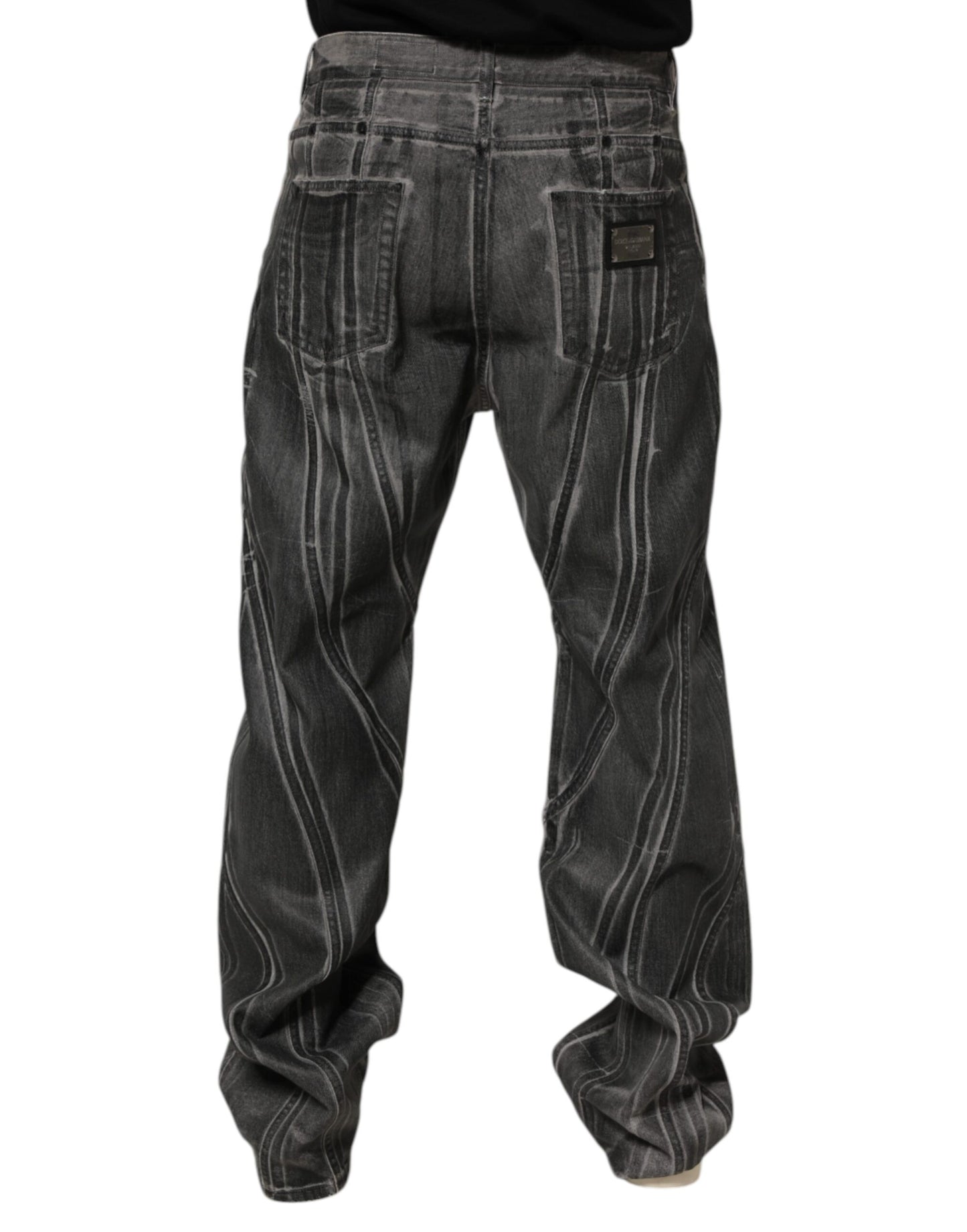 Dolce & Gabbana Black Grey Graphic Print Denim Pants Jeans