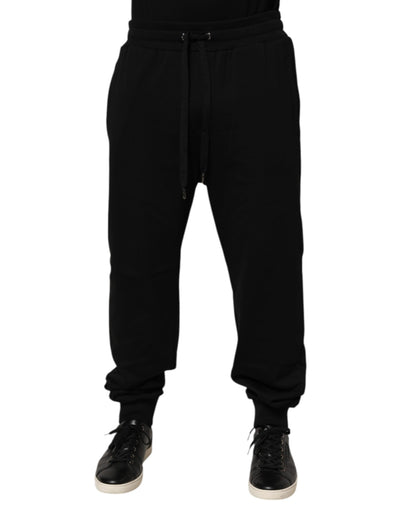 Dolce & Gabbana Black Cotton Drawstring Logo Sweatpants Pants