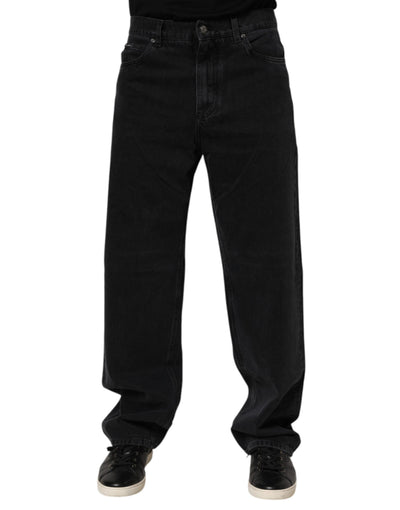 Dolce & Gabbana Black Cotton Logo Men Mid Waist Denim Jeans