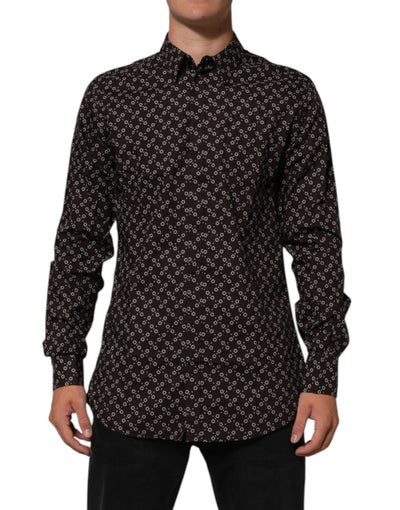 Dolce & Gabbana BrownFloral Collared GOLD Formal Dress Shirt