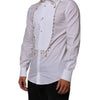 Dolce & Gabbana White Cotton DG Logo Pearl GOLD Formal Shirt