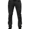Dolce & Gabbana Black Tattered Skinny Cotton Men Denim Jeans