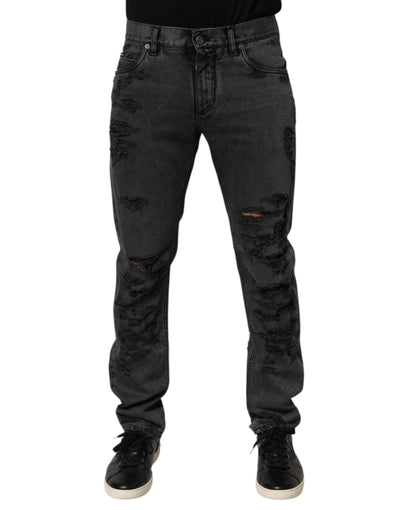 Dolce & Gabbana Black Tattered Skinny Cotton Men Denim Jeans