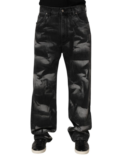 Dolce & Gabbana Black Marbled Effect Straight Men Denim Jeans