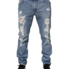 Dolce & Gabbana Blue Tattered Slim Fit Cotton Denim Jeans