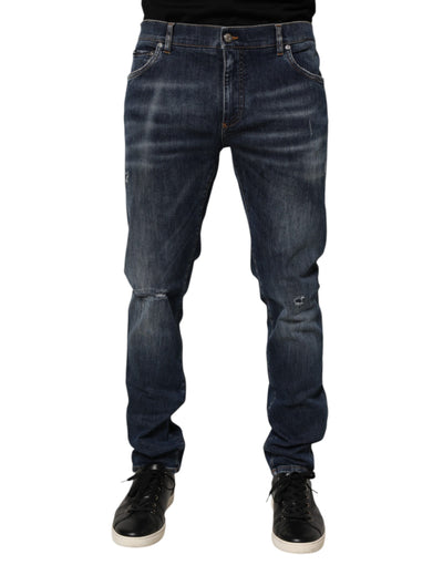 Dolce & Gabbana Dark Blue Washed Running Ripped Denim Jeans