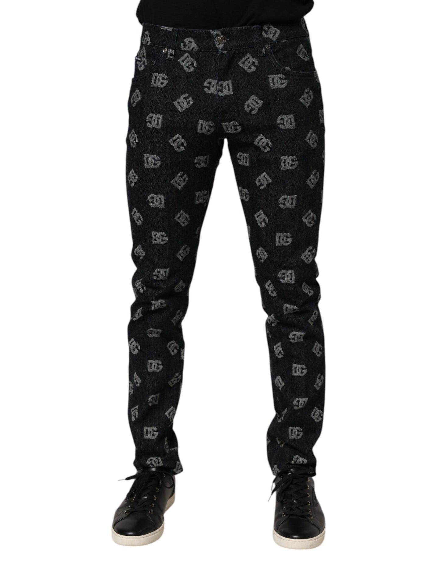 Dolce &amp; Gabbana Schwarze DG Monogram Baumwoll-Skinny-Jeans