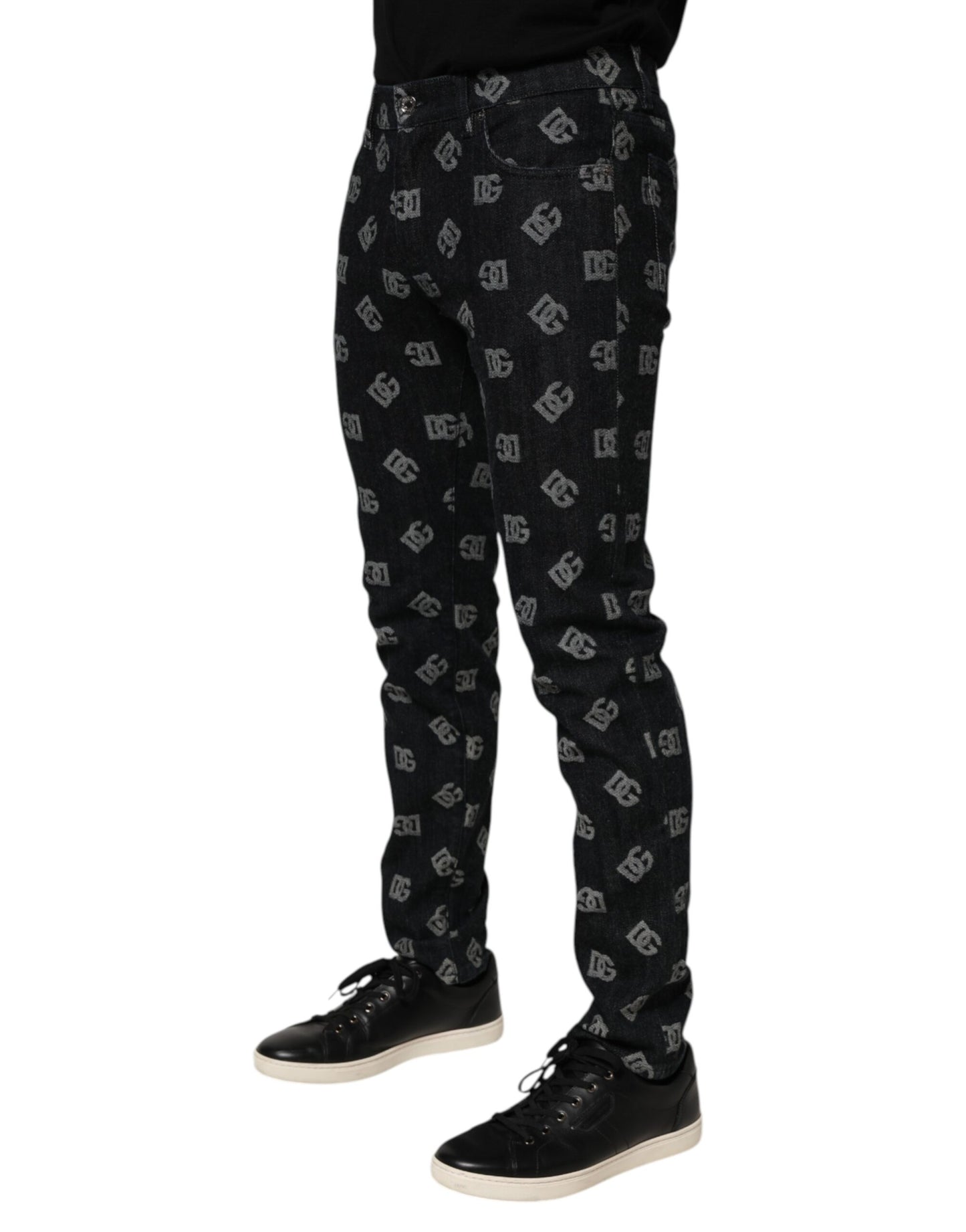 Dolce &amp; Gabbana Schwarze DG Monogram Baumwoll-Skinny-Jeans