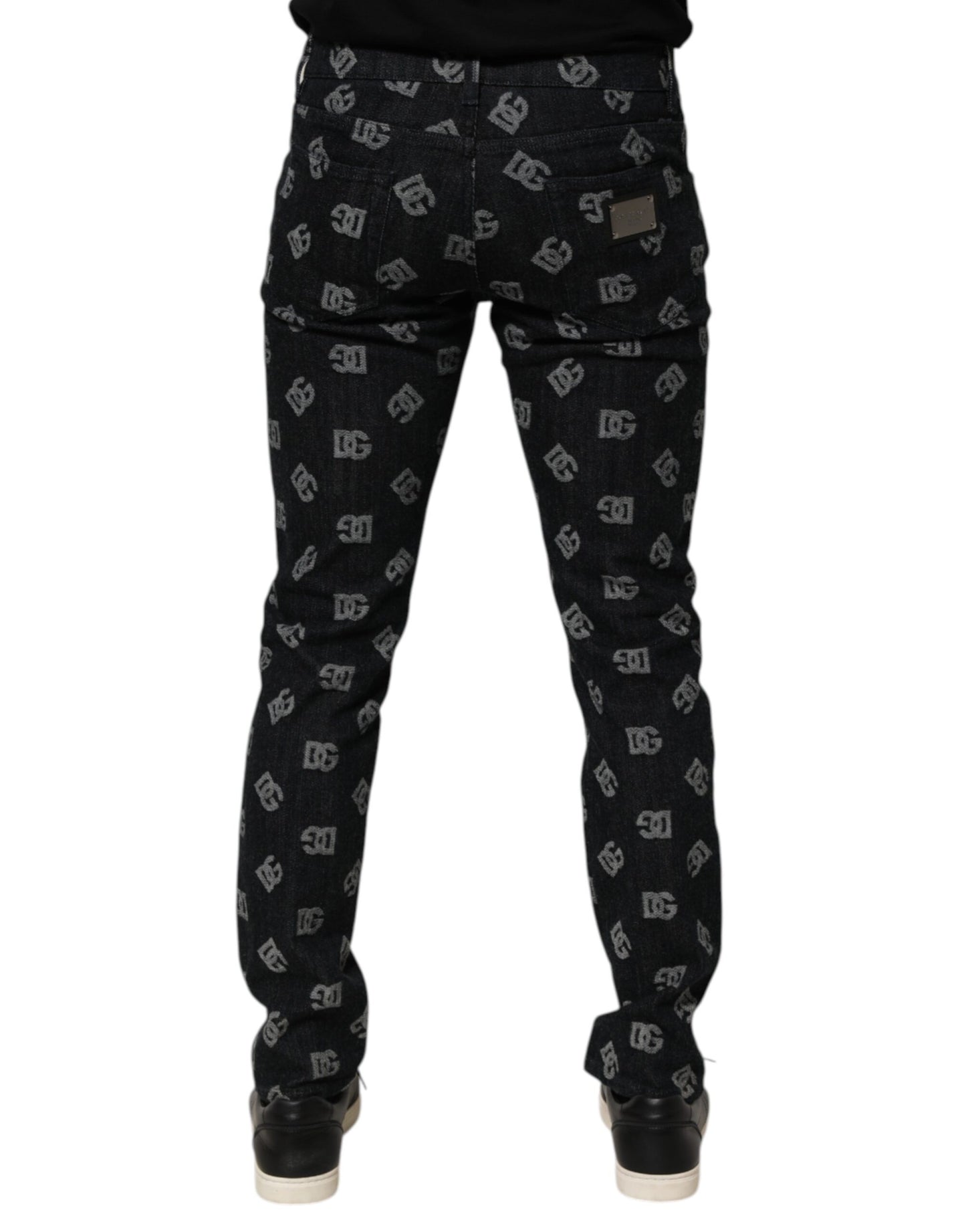 Dolce &amp; Gabbana Schwarze DG Monogram Baumwoll-Skinny-Jeans