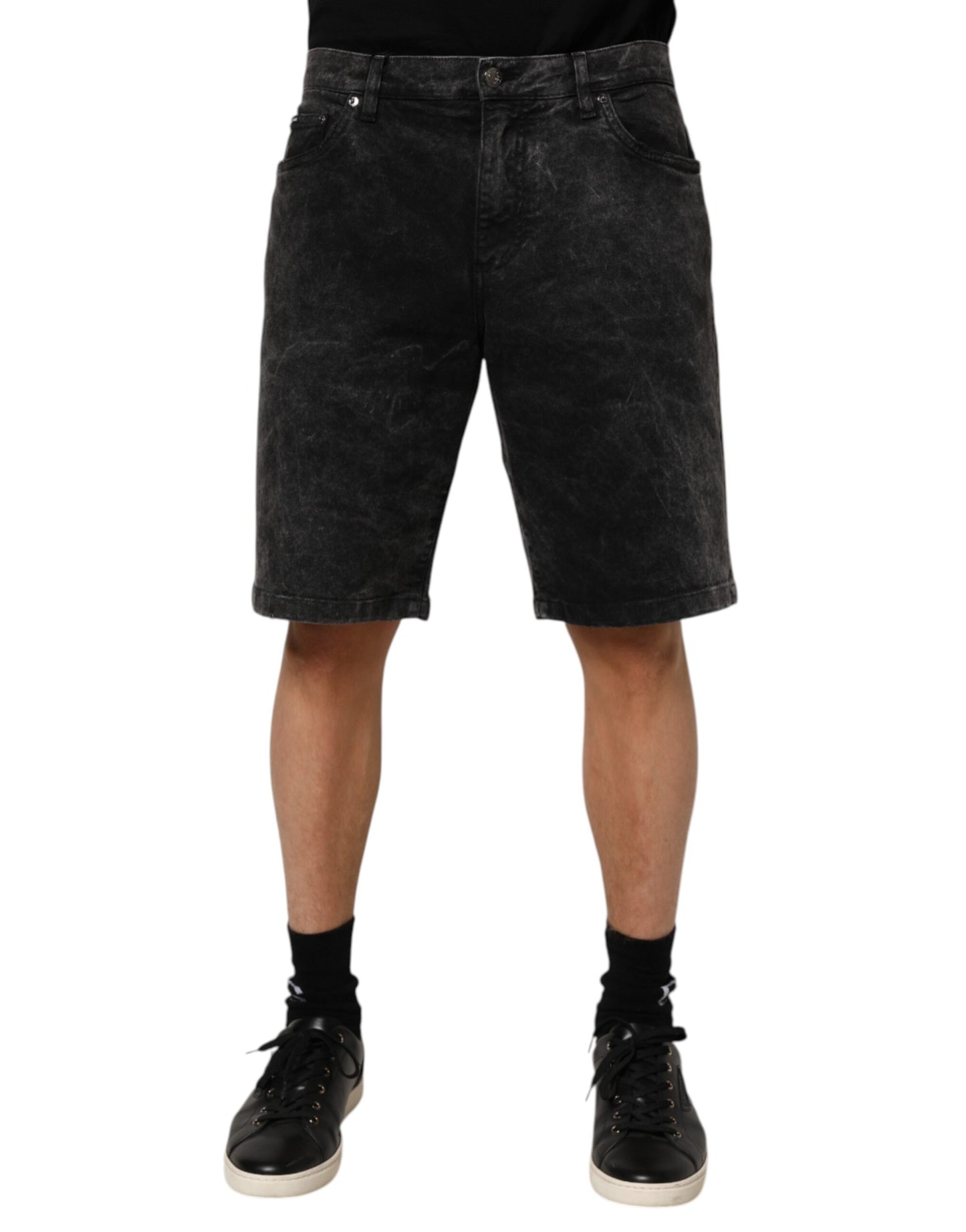 Dolce &amp; Gabbana Schwarze Baumwoll-Denim-Bermudashorts für Herren mit mittelhohem Bund