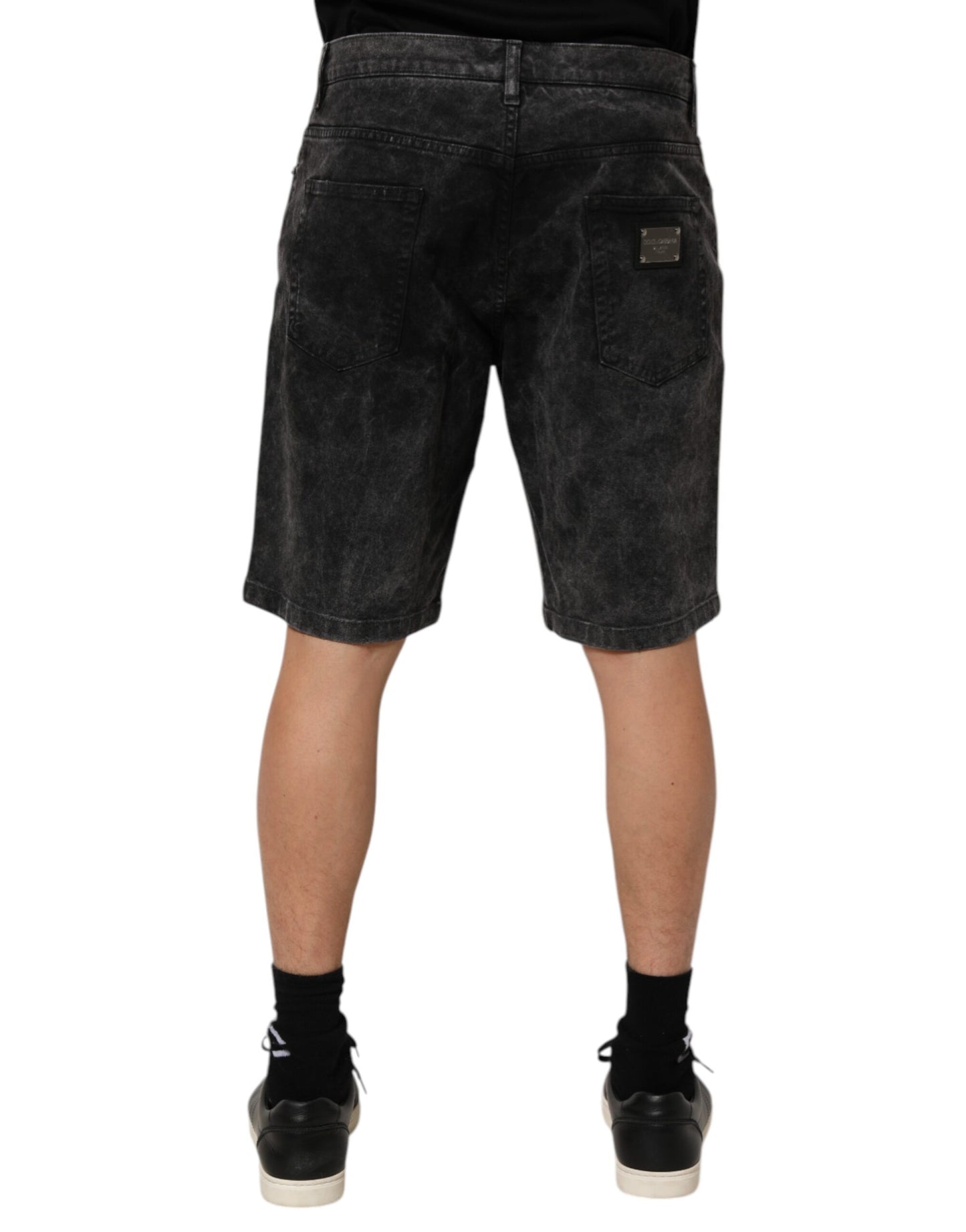 Dolce &amp; Gabbana Schwarze Baumwoll-Denim-Bermudashorts für Herren mit mittelhohem Bund