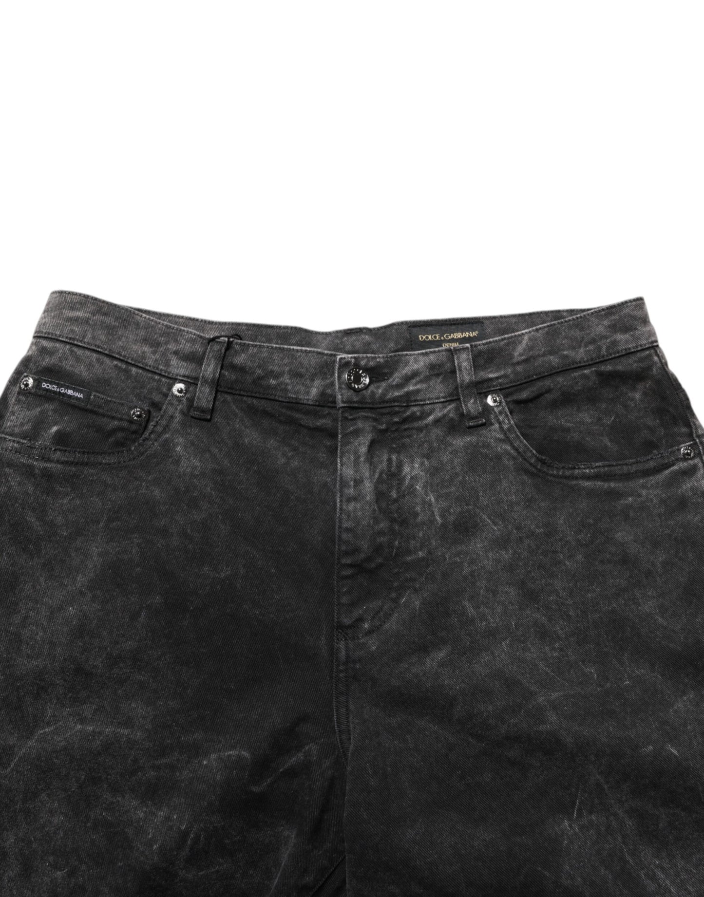 Dolce &amp; Gabbana Schwarze Baumwoll-Denim-Bermudashorts für Herren mit mittelhohem Bund