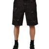 Dolce & Gabbana Black Cotton Tattered Denim Men Bermuda Short