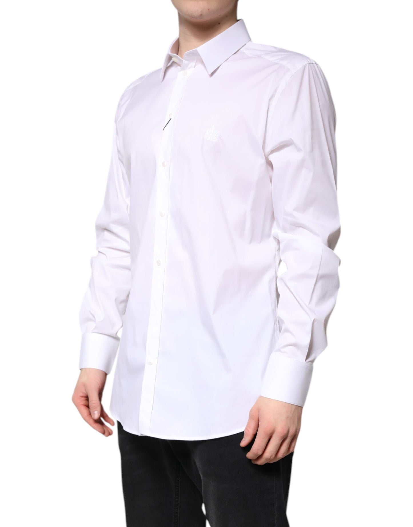 Dolce & Gabbana White Cotton Collared GOLD FormalDress Shirt