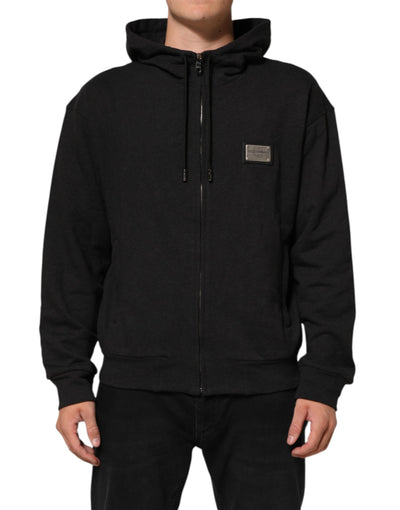 Dolce & Gabbana Black Logo FullZip Hooded Sweatshirt Sweater