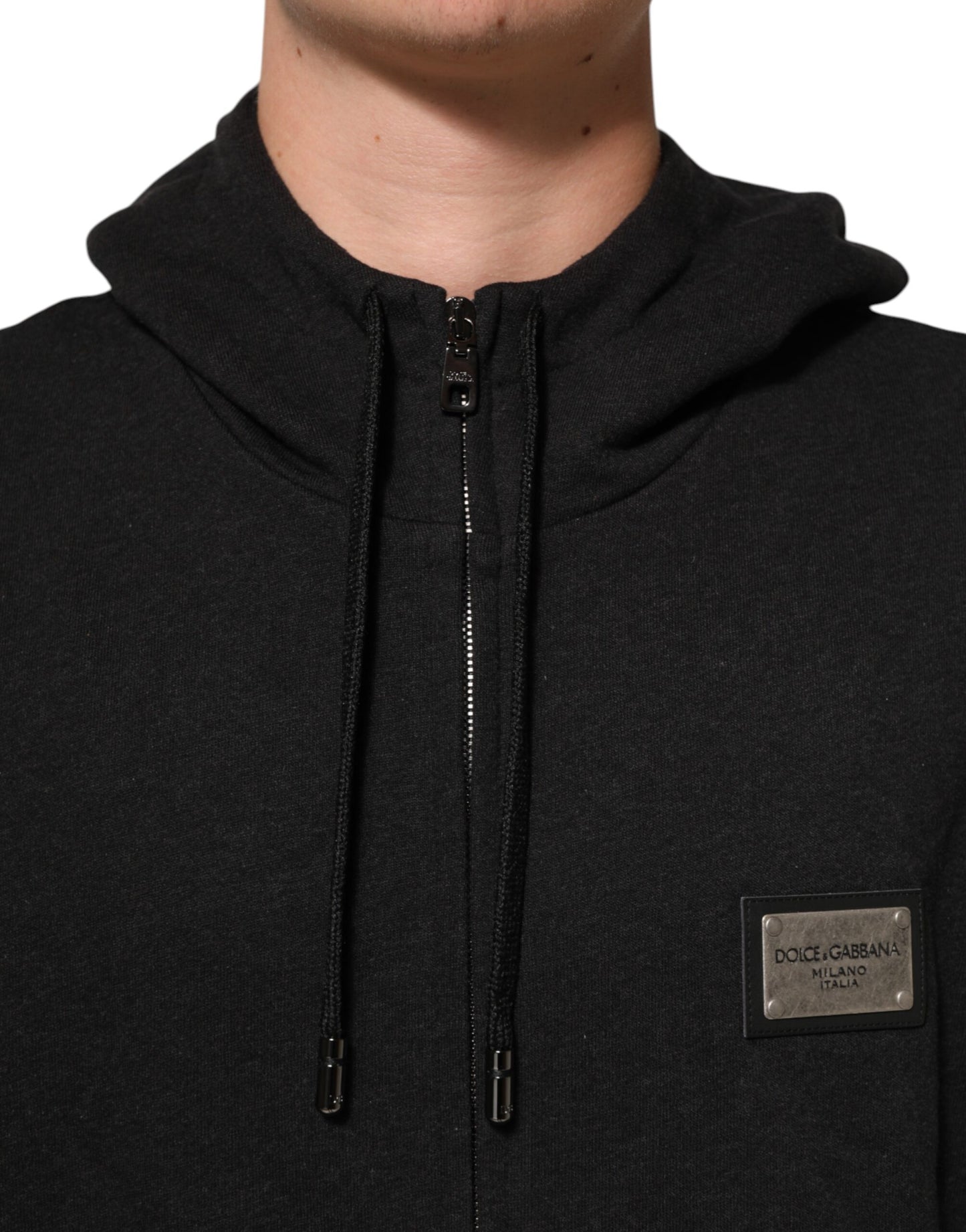 Dolce &amp; Gabbana Kapuzenpullover mit schwarzem Logo und durchgehendem Reißverschluss