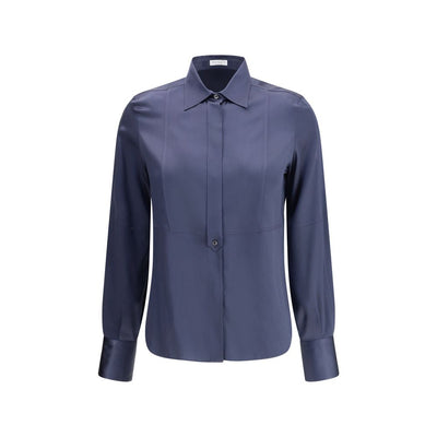 Brunello Cucinelli Blaue Seidenbluse