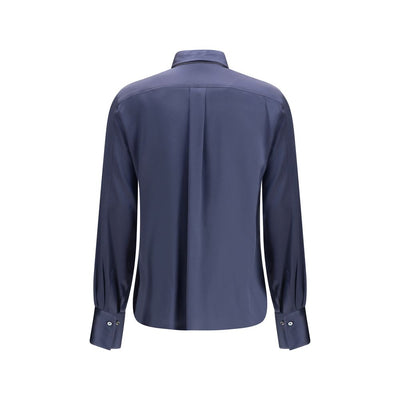 Brunello Cucinelli Blaue Seidenbluse
