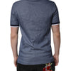 Dolce &amp; Gabbana Polo-Shirt aus Seidenmischung mit blauem Kragen und V-Ausschnitt