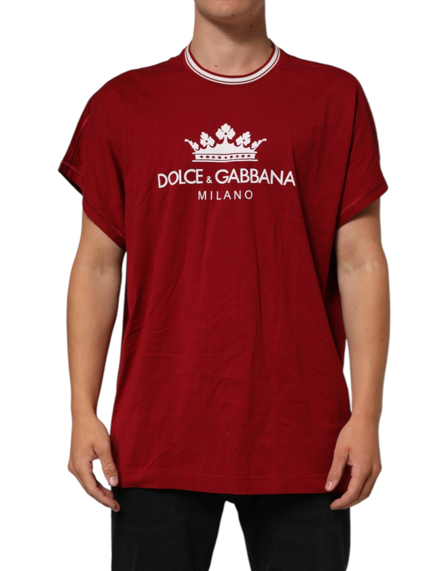 Dolce & Gabbana Maroon LogoCrown Cotton Half Sleeve T-shirt