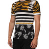 Dolce & Gabbana Multicolor Leopard Palm Leaf Men Crew Neck T-shirt