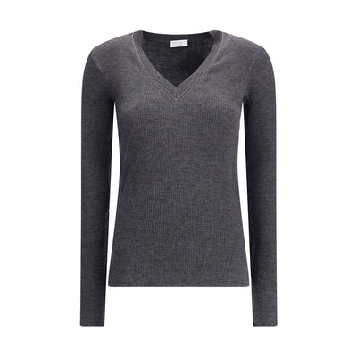 Brunello Cucinelli Gray Wool Long Sleeve T-Shirt