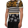 Dolce & Gabbana Multicolor Leopard Palm Leaf Men Crew Neck T-shirt